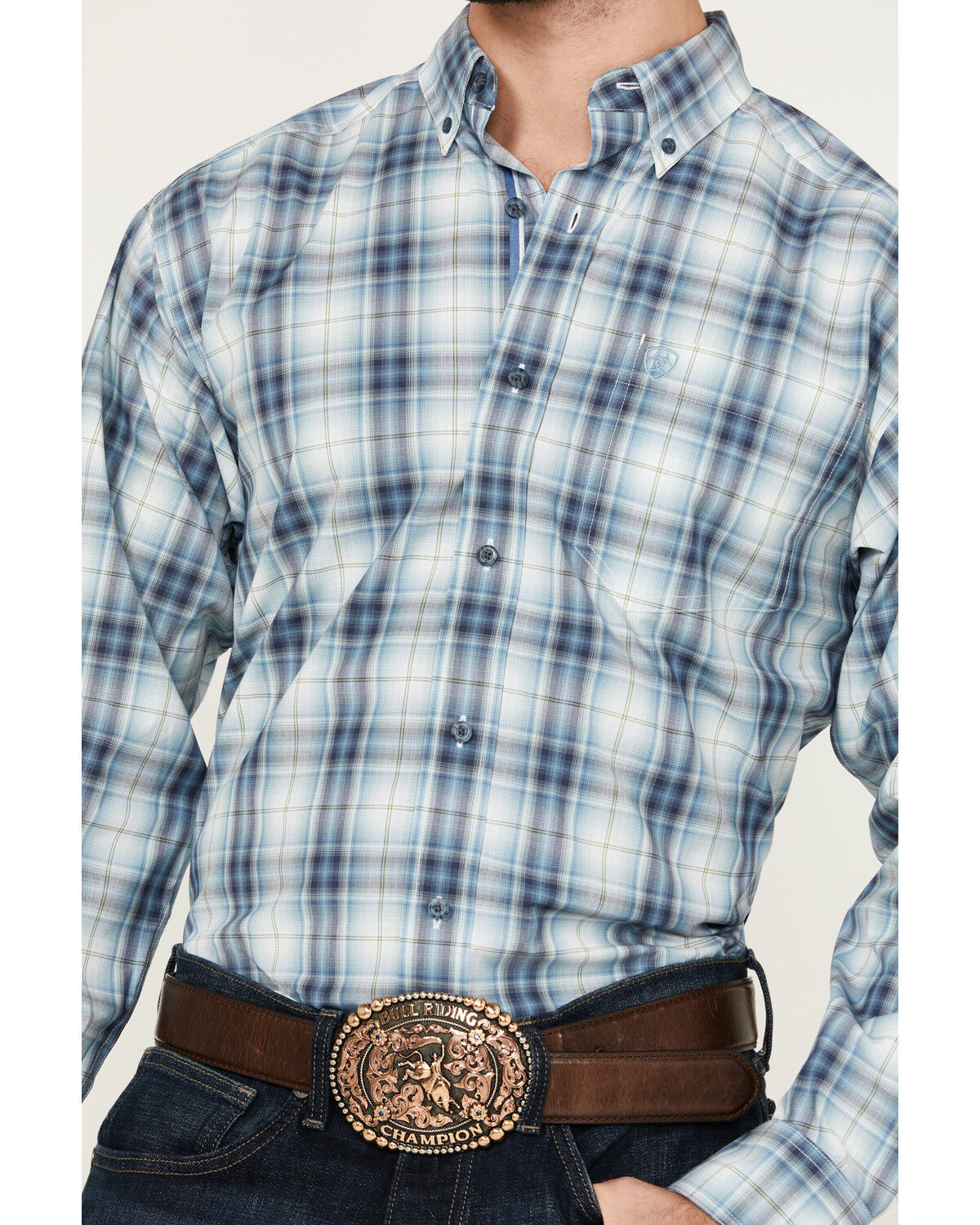 Image #3 - Ariat Men's Emiliano Plaid Print Long Sleeve Button-Down Performance Western Shirt, Blue, hi-res