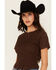 Image #2 - Cleo + Wolf Women's Shirred Short Sleeve Shirt, Brown, hi-res