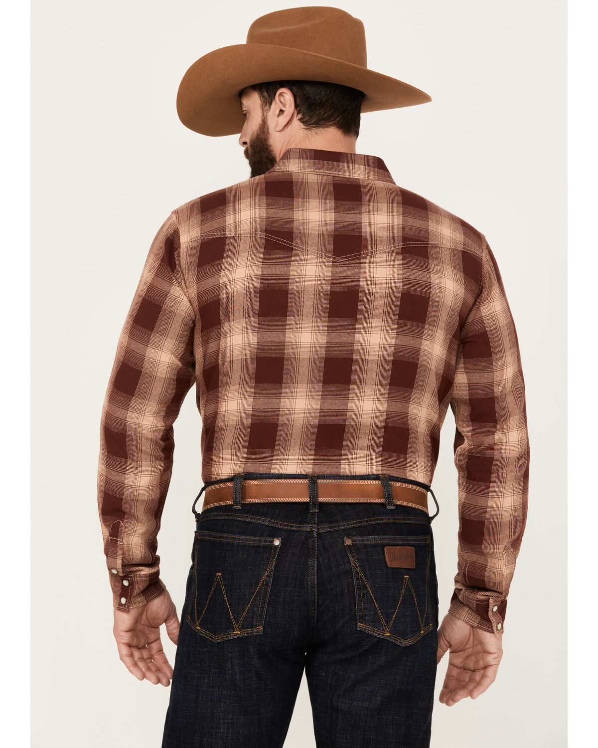 Image #4 - Blue Ranchwear Men's Lander Plaid Print Long Sleeve Western Pearl Snap Shirt, Red, hi-res