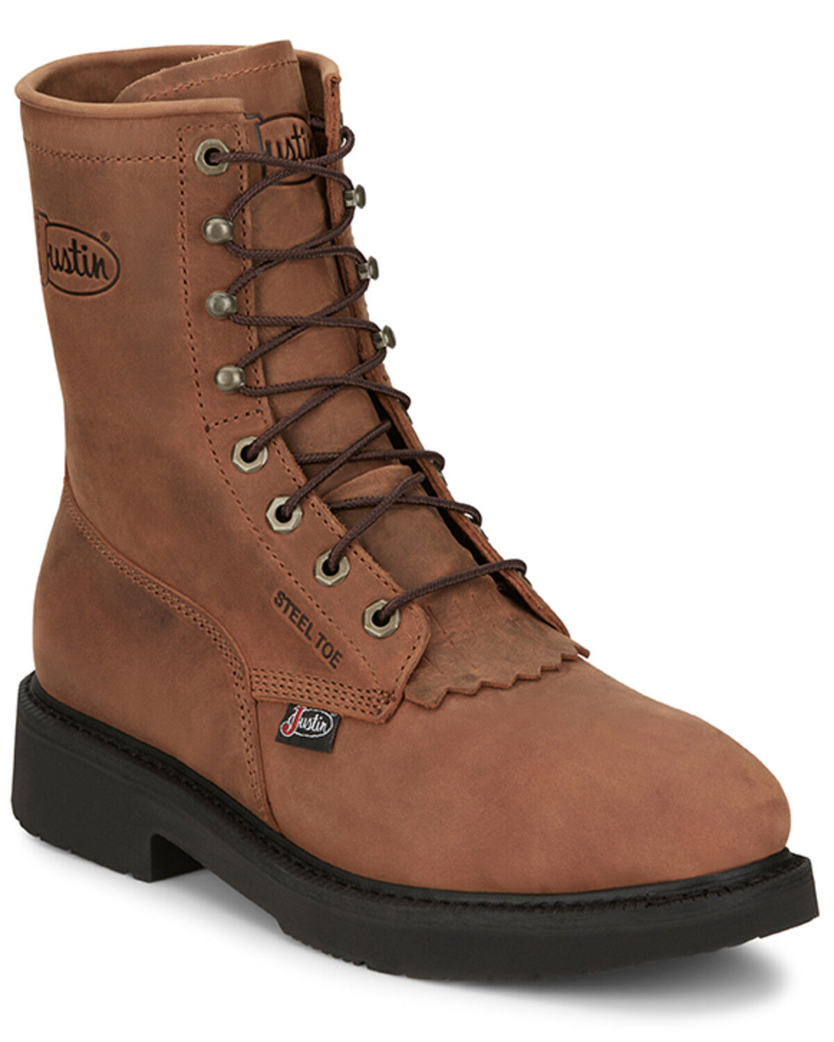 Image #1 - Justin Men's 8" Conductor Lace-Up Work Boots - Steel Toe, Brown, hi-res