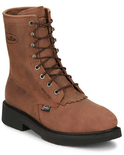Justin Men's 8" Conductor Lace-Up Work Boots - Steel Toe , Brown, hi-res