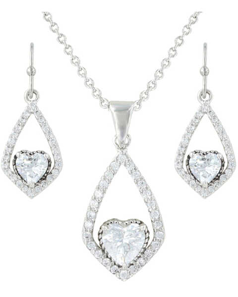 Image #1 - Montana Silversmiths Hearts on a Swing Necklace & Earrings Jewelry Set, Silver, hi-res