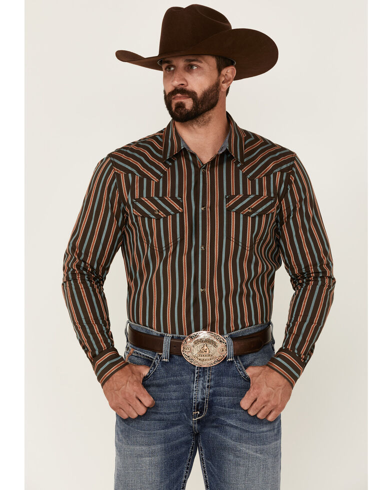 Cody James Men's Stream Stripe Long Sleeve Snap Western Shirt , Brown, hi-res