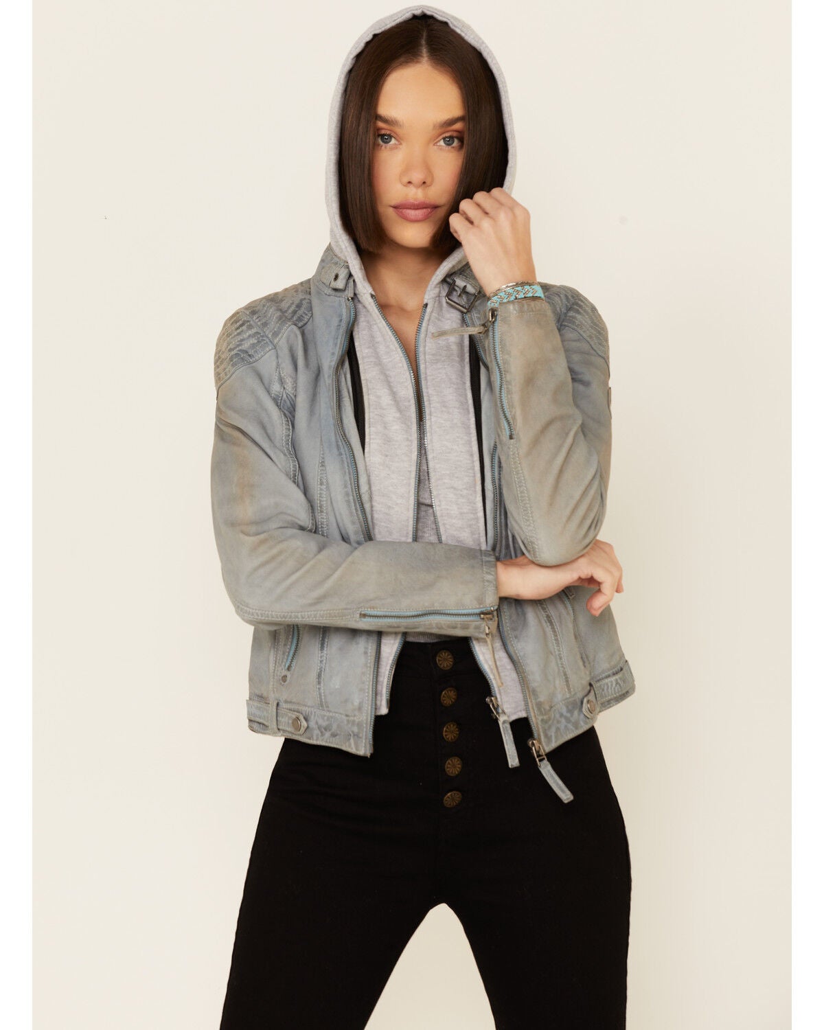 Image #1 - Mauritius Leather Women's Casha Zip-Front Hooded Leather Jacket , , hi-res