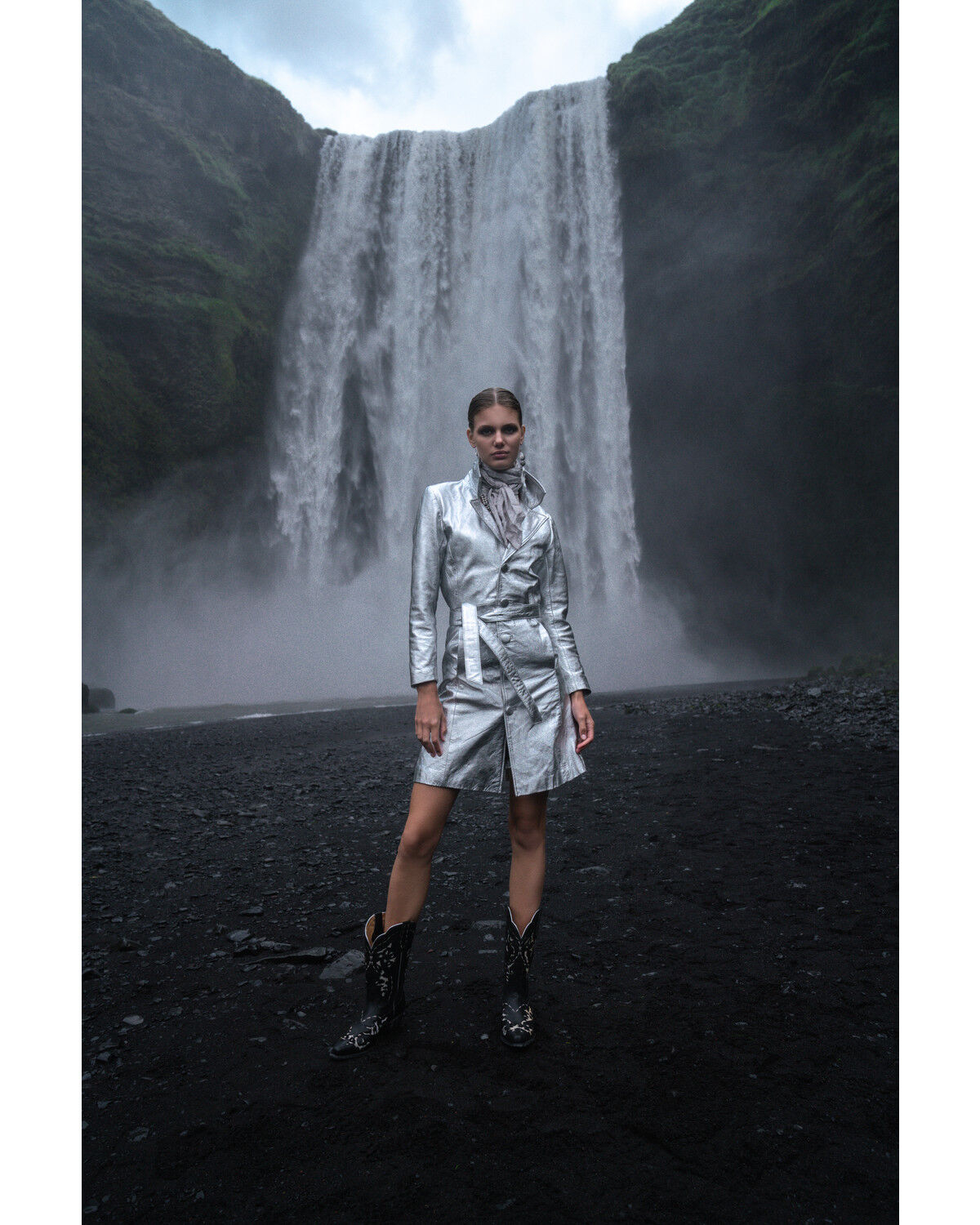 Understated Leather Women's Silver Metallic Moondust Trench