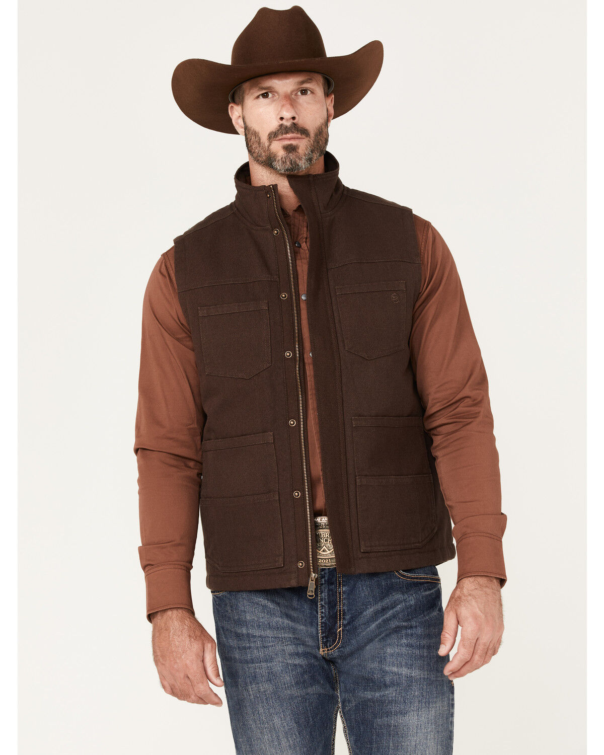 Image #1 - Blue Ranchwear Men's Insulated Duck Zip-Front Vest, Dark Brown, hi-res