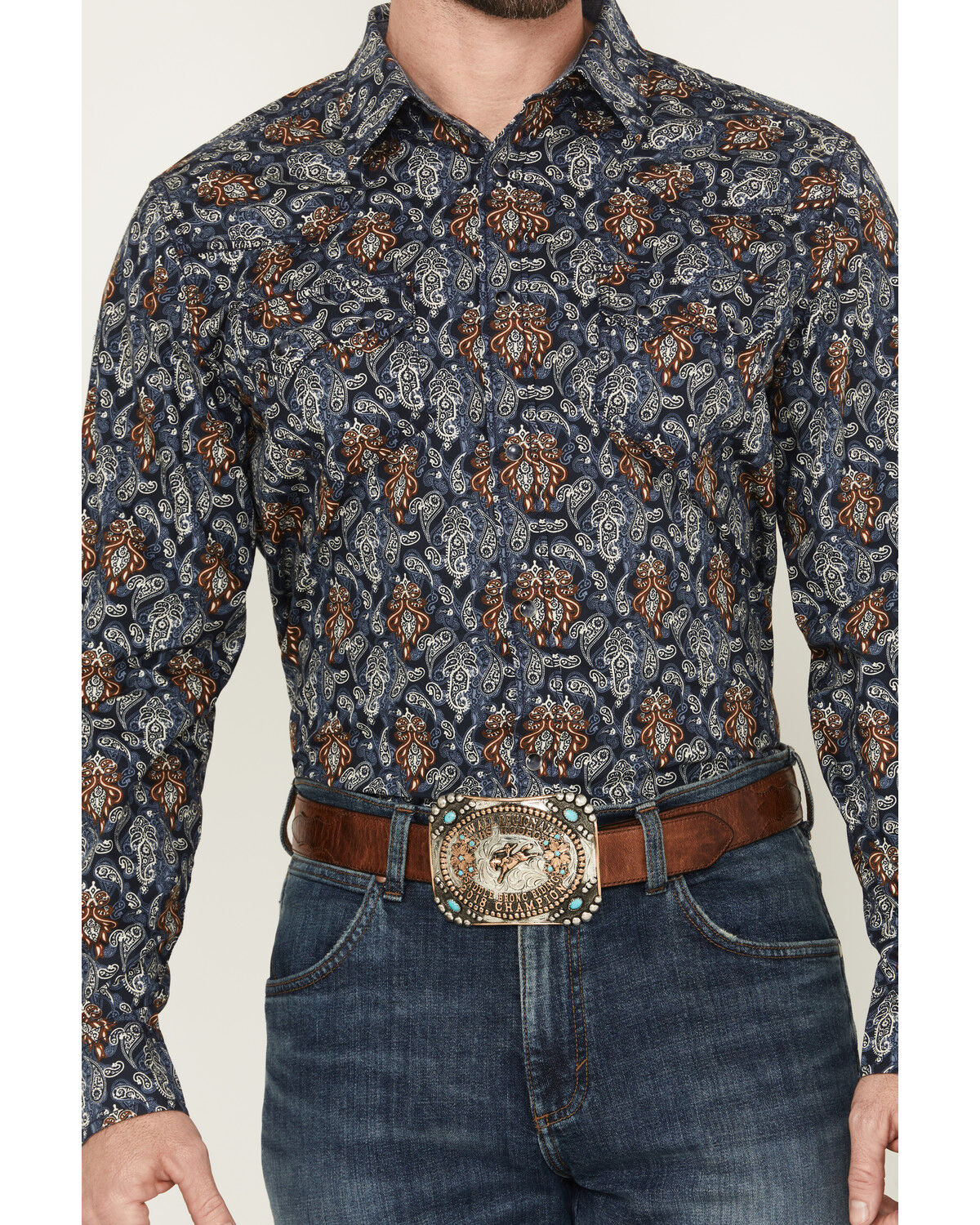 Image #3 - Cody James Men's Rodeo Ritz Paisley Print Long Sleeve Snap Western Shirt, Navy, hi-res