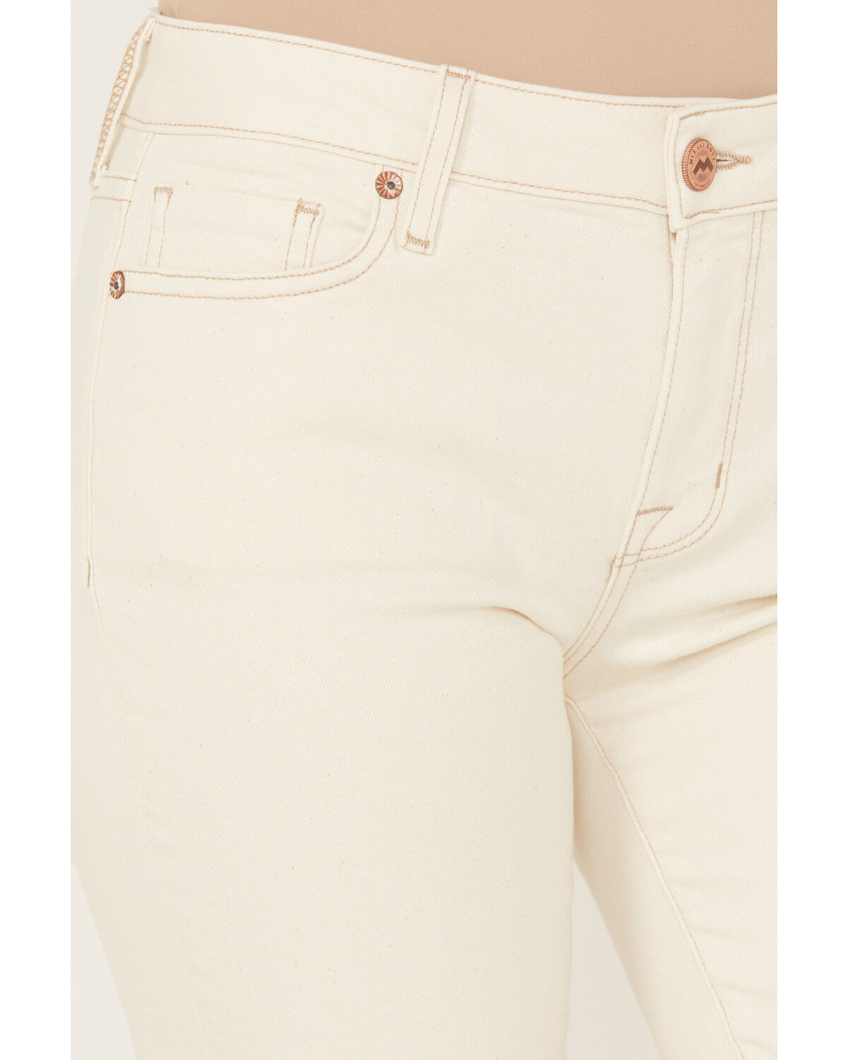 Image #2 - Mia and Moss Women's Antique Mid Rise Kick Flare Stretch Jeans, White, hi-res