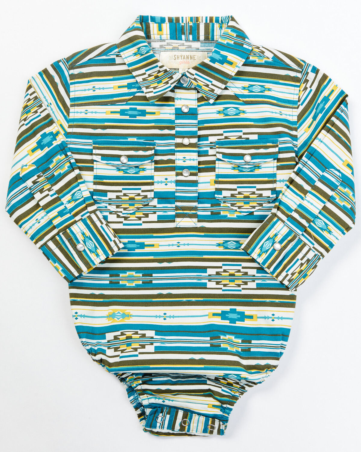 Image #1 - Shyanne Infant Girls' Southwestern Long Sleeve Onesie, Teal, hi-res