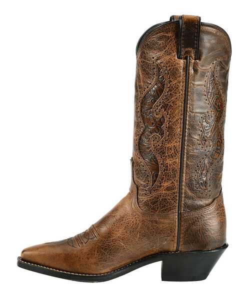 Image #3 - Abilene Women's Hand Tooled Inlay Western Boots - Snip Toe, Brown, hi-res