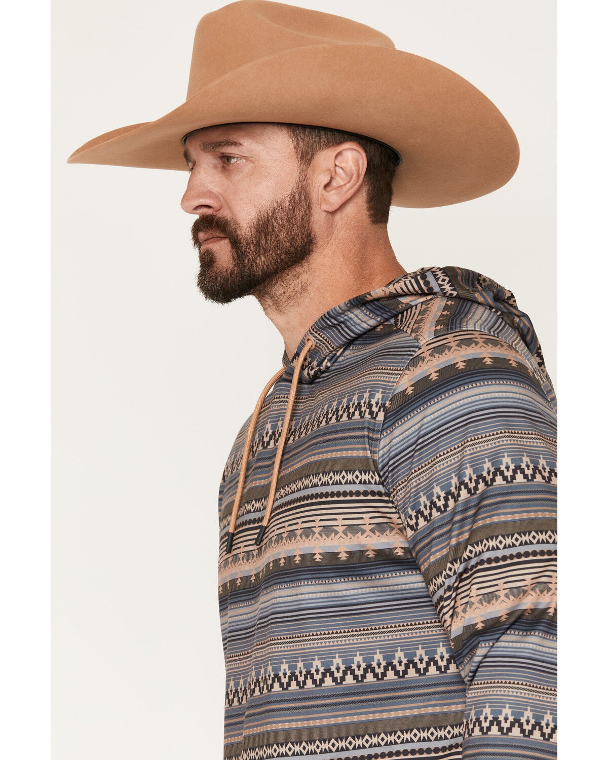 Image #2 - RANK 45&reg; Men's Stone Mesa Southwestern Print Tech Hooded Long Sleeve Shirt, Grey, hi-res
