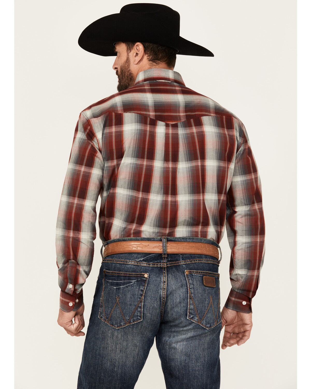 Image #4 - Roper Men's Amarillo Plaid Print Long Sleeve Button-Down Western Shirt, Wine, hi-res