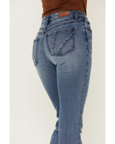 Image #4 - Shyanne Women's Mid Release Hem Side Slit Flare Jeans, Dark Medium Wash, hi-res