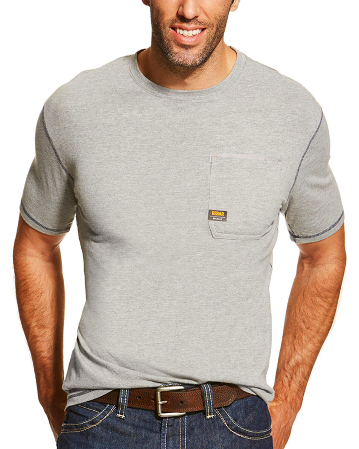 Image #1 - Ariat Men's Rebar Crew Short Sleeve Shirt, Heather Grey, hi-res