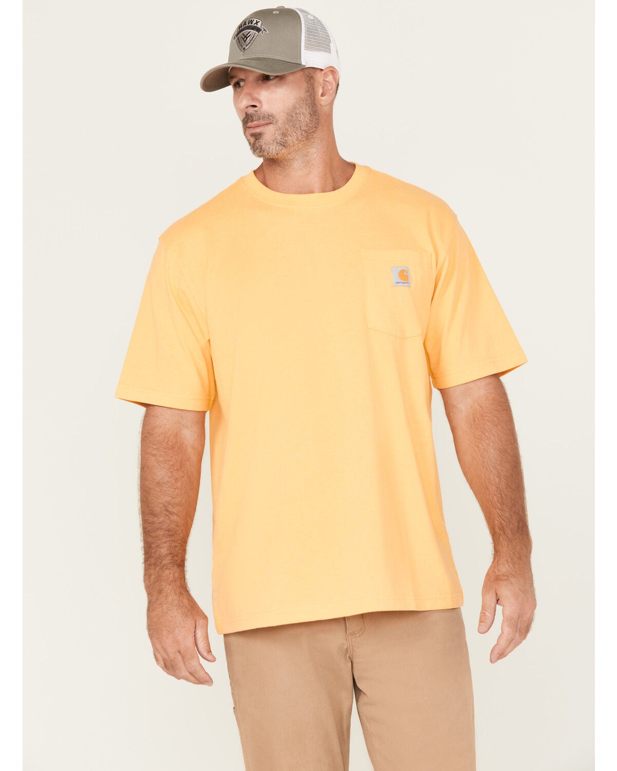 Carhartt Men's Loose Fit Heavyweight Short Sleeve Pocket T-Shirt, Yellow, hi-res
