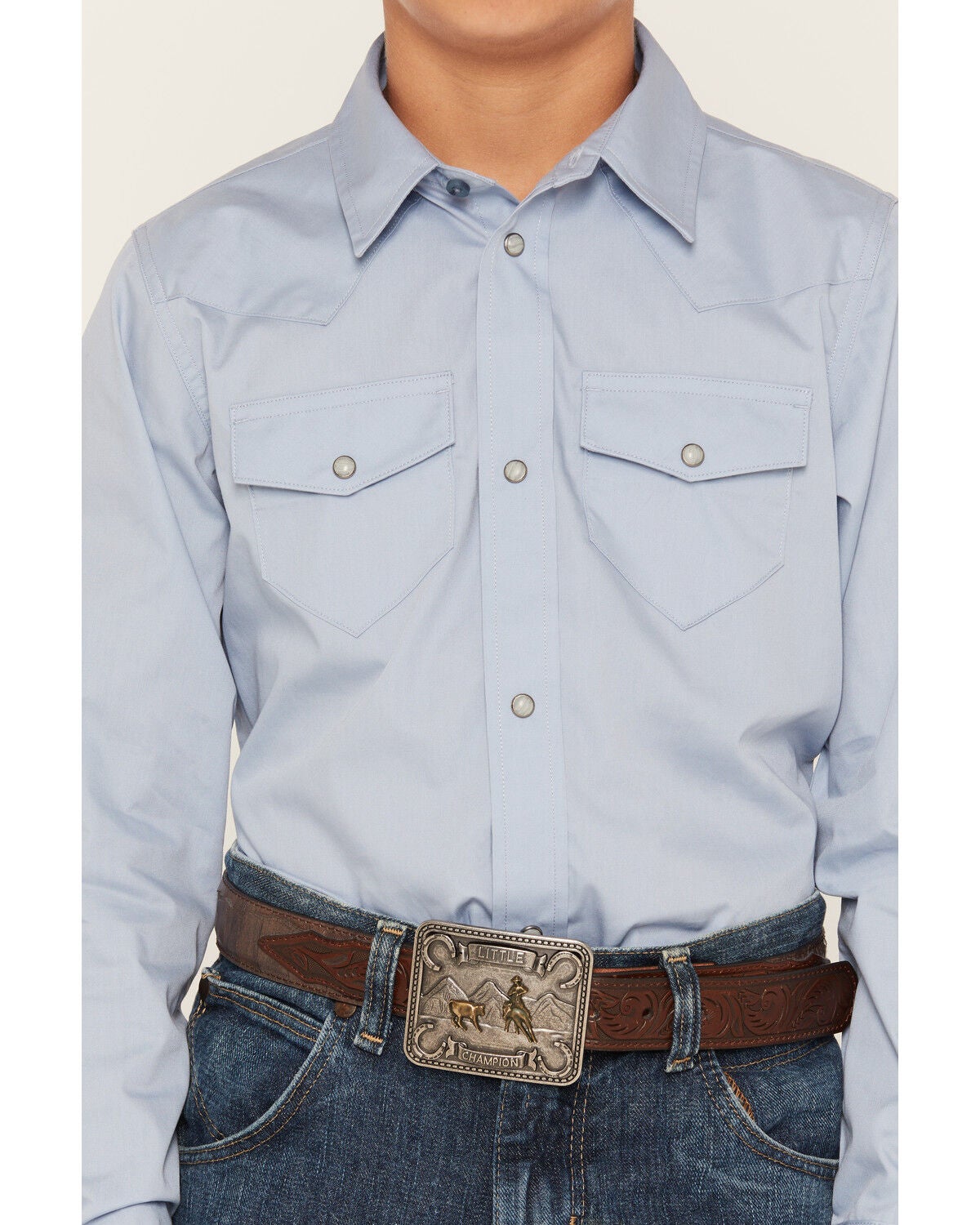 Image #3 - Gibson Trading Co Boys' Solid Long Sleeve Snap Western Shirt, Medium Blue, hi-res