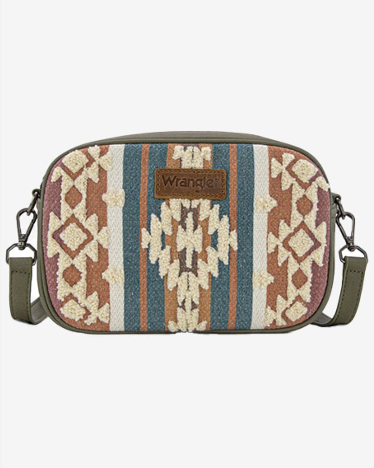 Wrangler Women's Sherpa Southwestern Print Canvas Crossbody Bag, Green, hi-res