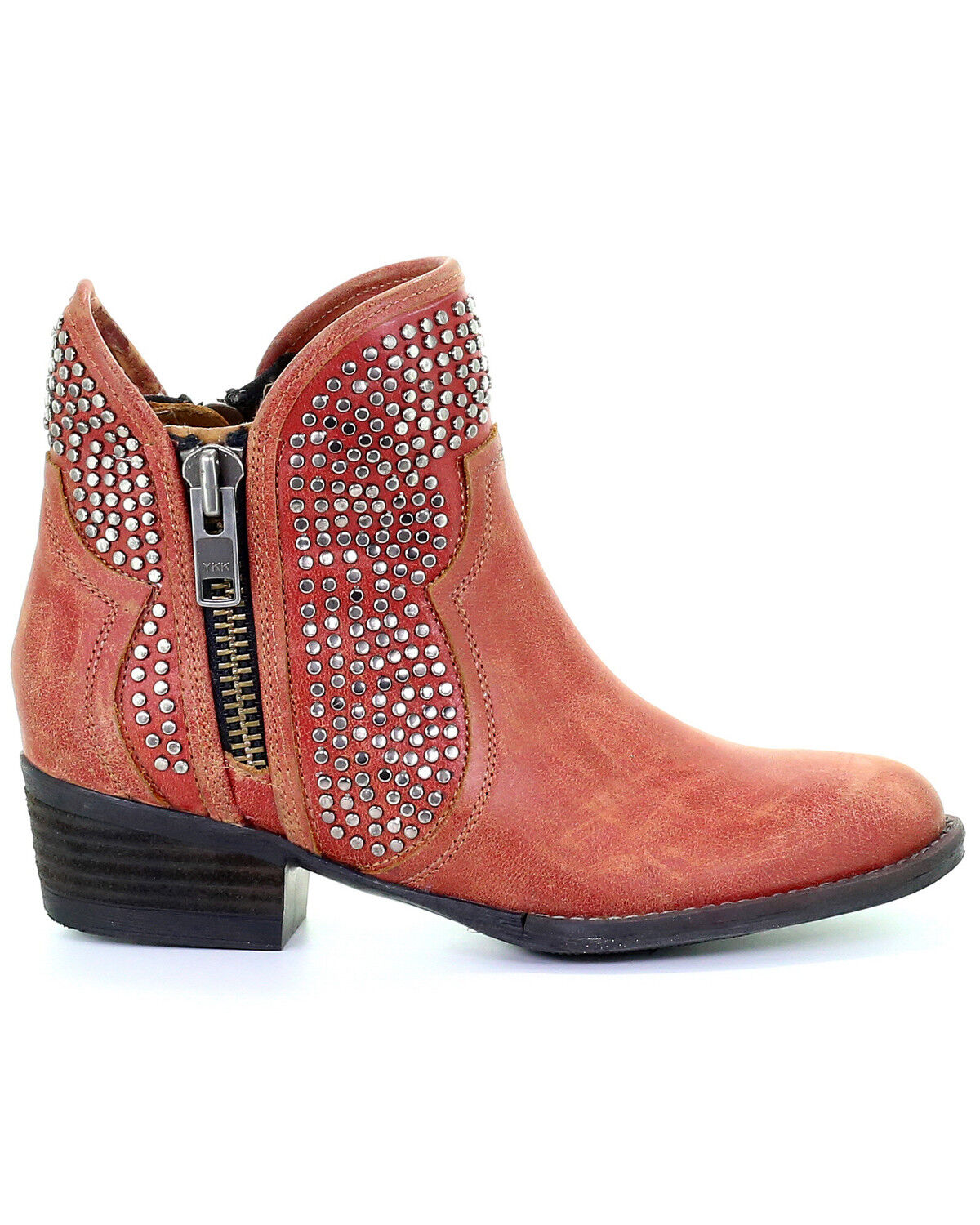 Image #2 - Circle G Women's Studded Booties - Round Toe, Orange, hi-res