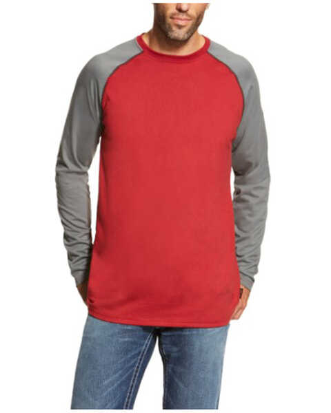 Ariat Men's FR Long Sleeve Baseball Work T-Shirt - Tall , Red, hi-res
