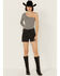 Image #1 - Rock & Roll Denim Women's High Rise Studded Cut Off Shorts, Black, hi-res