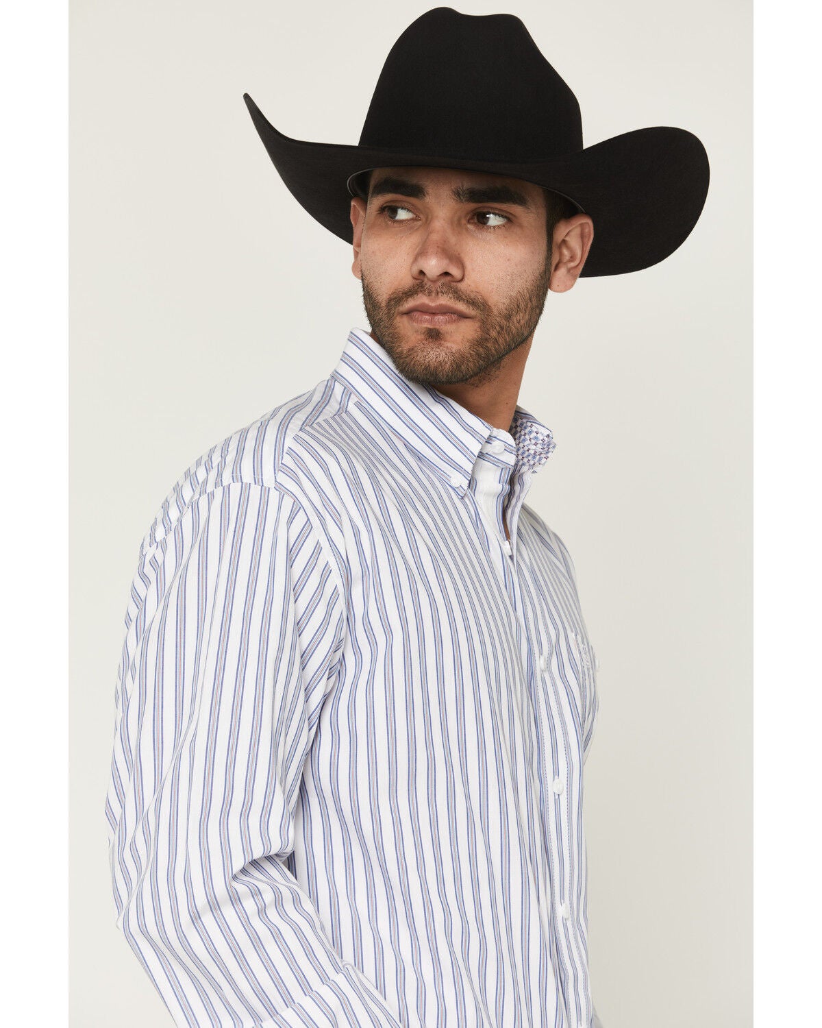 Image #2 - George Strait by Wrangler Stripe Print Long Sleeve Button-Down Stretch Western Shirt - Tall, White, hi-res