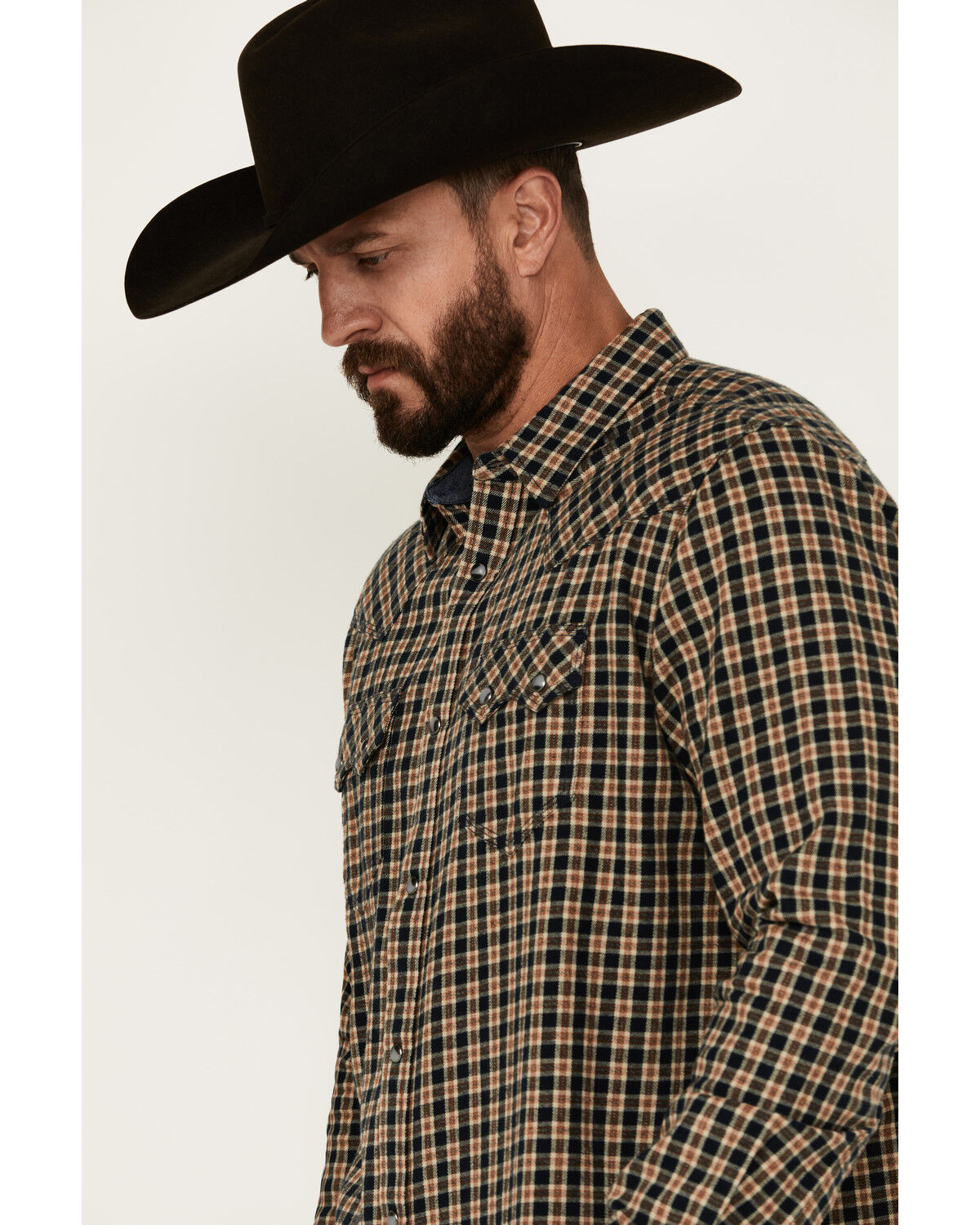 Image #2 - Moonshine Spirit Men's Bar Table Plaid Print Long Sleeve Snap Western Shirt, Navy, hi-res