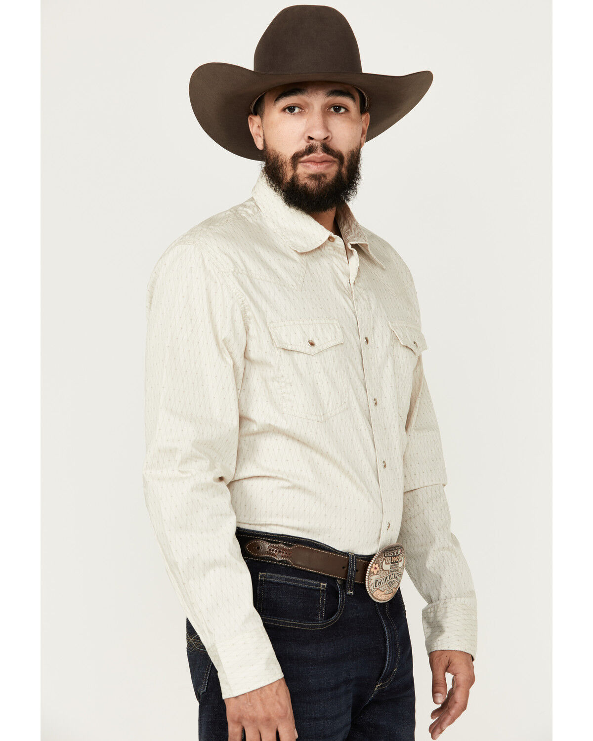 Image #2 - Wrangler Men's 20X Advanced Comfort Print Long Sleeve Snap Western Shirt, Sand, hi-res