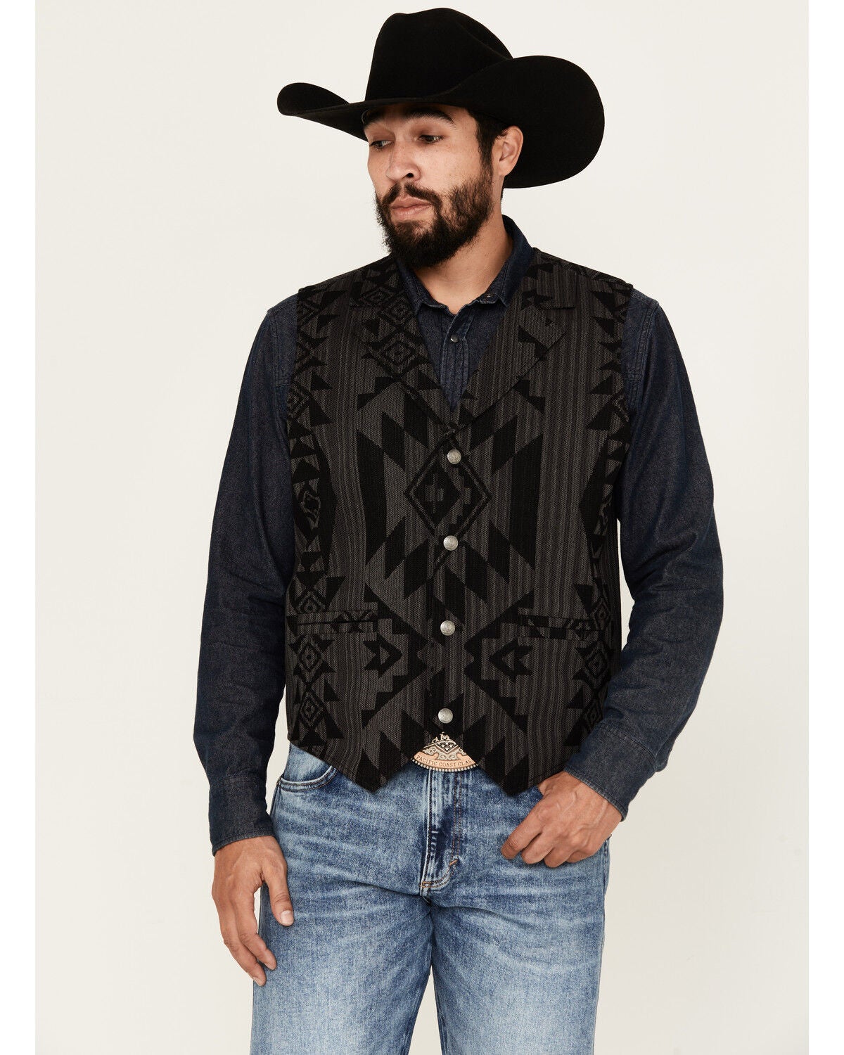 Cody James Men's Yuma Southwestern Jacquard Vest, Black, hi-res