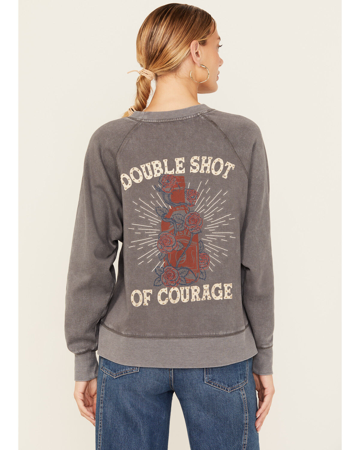 Image #1 - Cleo + Wolf Women's Double Shot Long Sleeve Crew Neck Graphic Sweatshirt, Dark Grey, hi-res