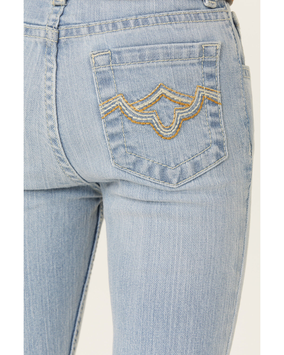 Image #4 - Shyanne Little Girls' Destructed Knee Flare Jeans, Light Wash, hi-res