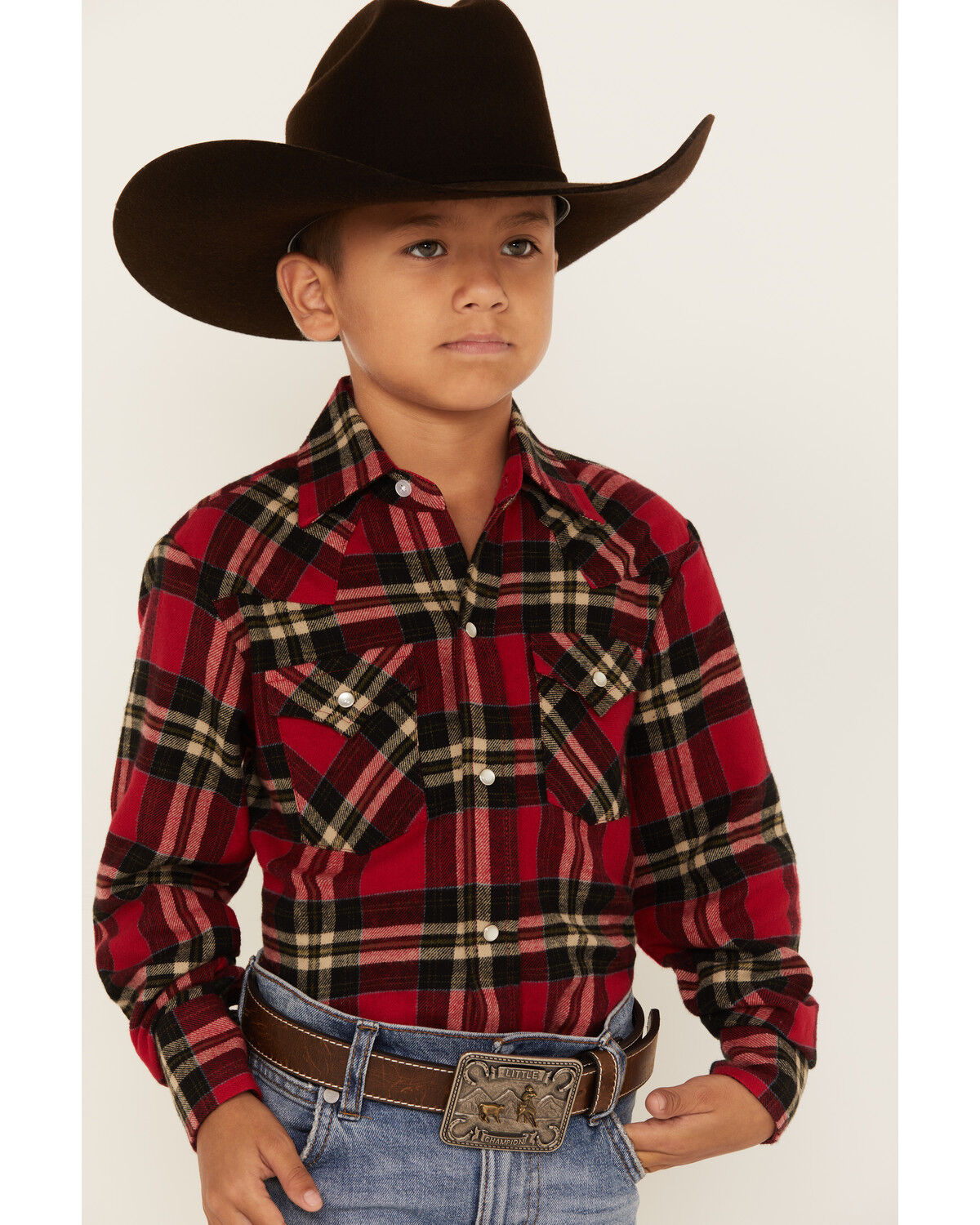 Image #2 - Ely Walker Boys' Plaid Print Long Sleeve Pearl Snap Western Shirt, , hi-res