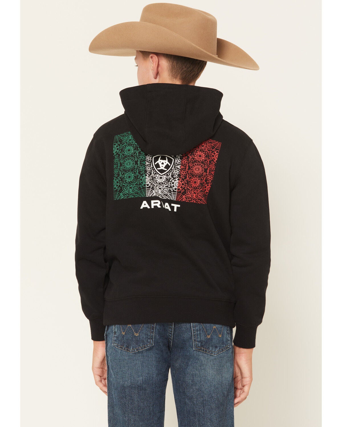 Ariat Boys' Boot Barn Exclusive Mexico Flag Sugar Graphic Hooded Sweatshirt, Black, hi-res