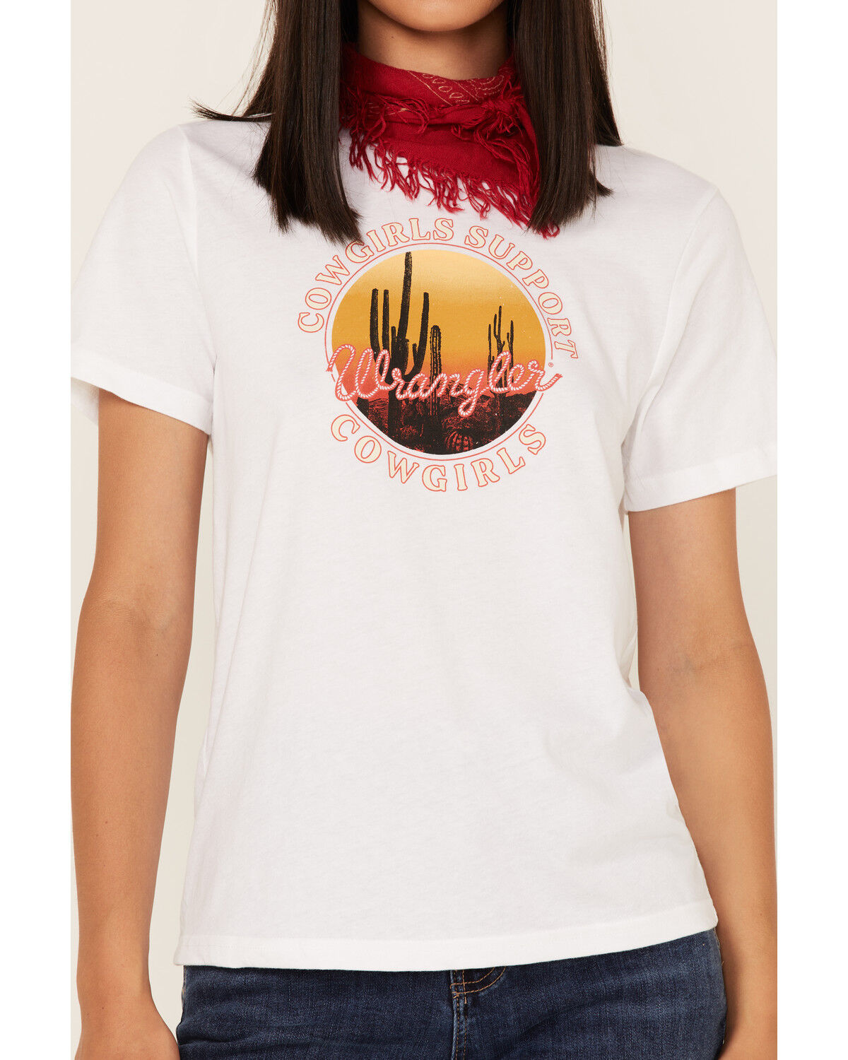 Image #3 - Wrangler Women's Boot Barn Exclusive Cowgirls Support Cowgirls Logo Graphic Tee, White, hi-res