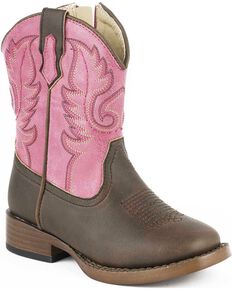 Roper Toddler Girls' Pink Full-Grain Leather Western Boots - Square Toe, Pink, hi-res