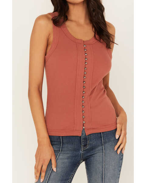 Image #3 - Idyllwind Women's Edna Button Front Ribbed Tank , Pecan, hi-res