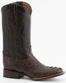 Ferrini Caiman Tail Blue Embroidered Cowboy Boots - Square Toe, Cognac, hi-res