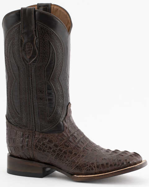 Ferrini Men's Caiman Tail Embroidered Cowboy Boots - Square Toe, Cognac, hi-res
