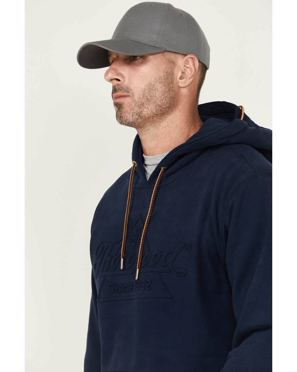 Image #2 - Thorogood Men's Heavyweight Brushed Embossed Logo Hooded Sweatshirt, Navy, hi-res