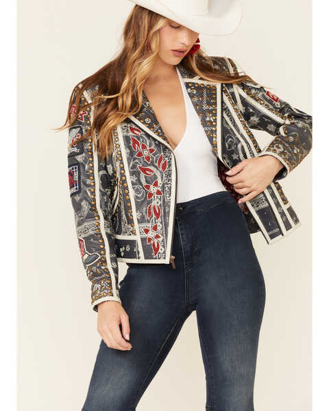 Double D Ranch Women's Liberty & Justice For All Zip-Front Jacket , Indigo, hi-res