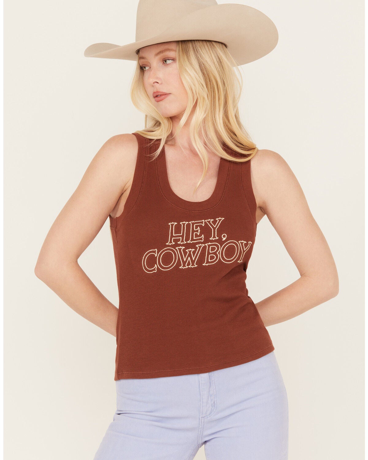 White Crow Women's Hey Cowboy Ribbed Graphic Tank, Rust Copper, hi-res
