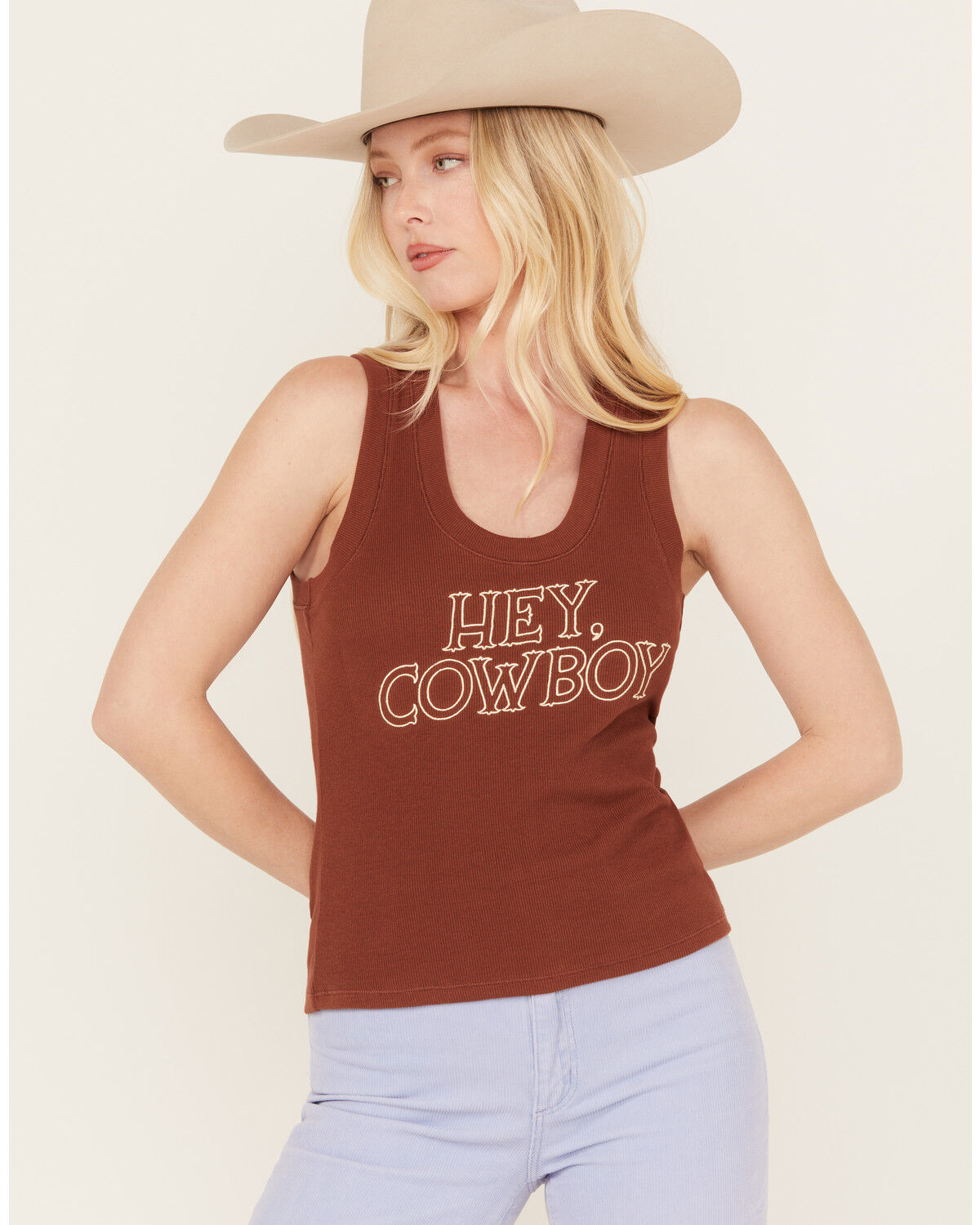 Image #1 - White Crow Women's Hey Cowboy Ribbed Graphic Tank, Rust Copper, hi-res