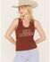 Image #1 - White Crow Women's Hey Cowboy Ribbed Graphic Tank, Rust Copper, hi-res