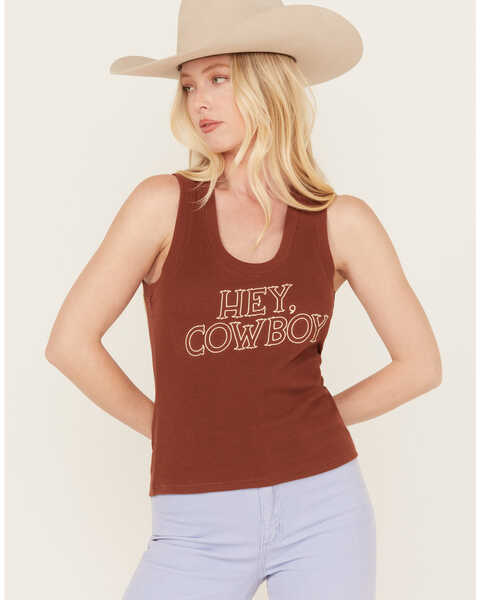 White Crow Women's Hey Cowboy Ribbed Graphic Tank, Rust Copper, hi-res
