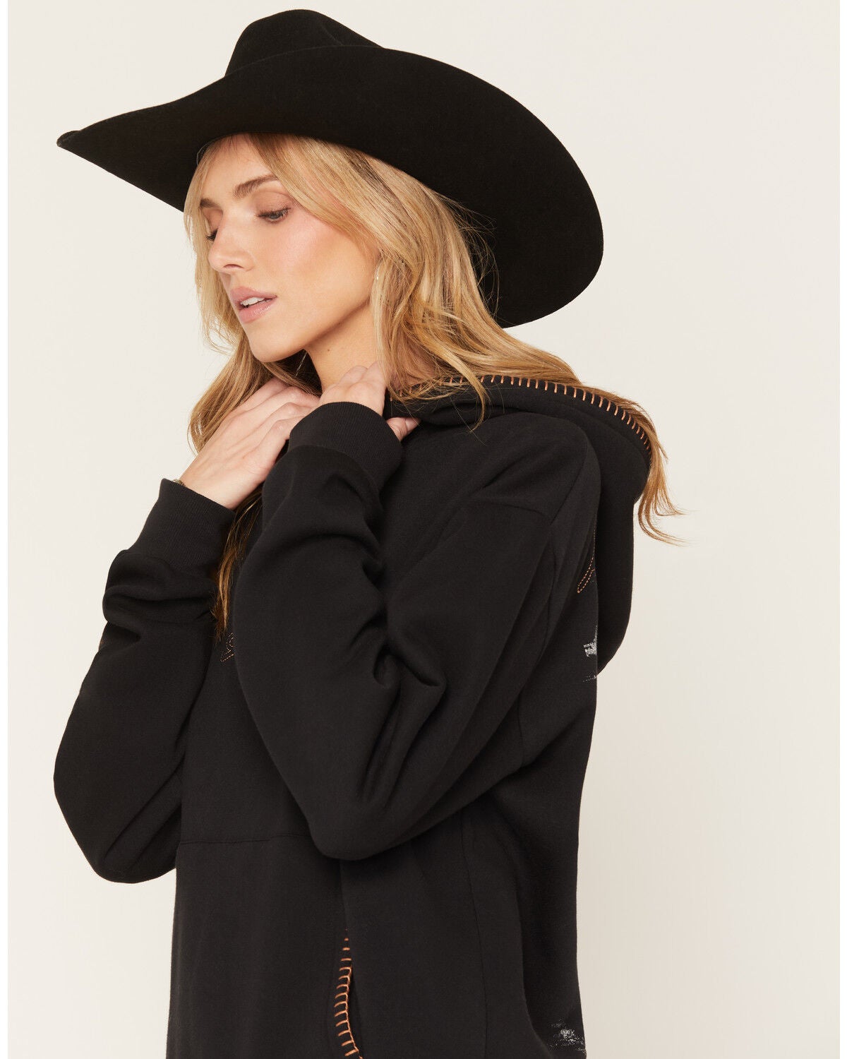 Image #3 - Cleo + Wolf Women's Whip Stitch Graphic Hoodie, Black, hi-res