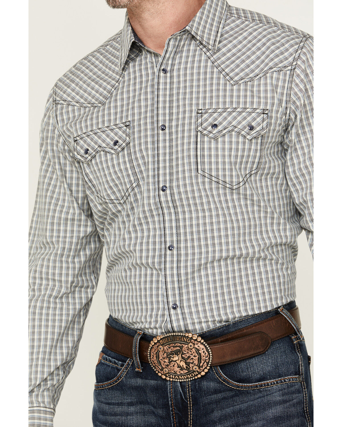 Image #3 - Cody James Men's Seeker Plaid Print Long Sleeve Snap Western Shirt, Light Blue, hi-res