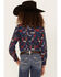 Image #4 - Ariat Girls' Ropey Rose Print Long Sleeve Shirt, Navy, hi-res