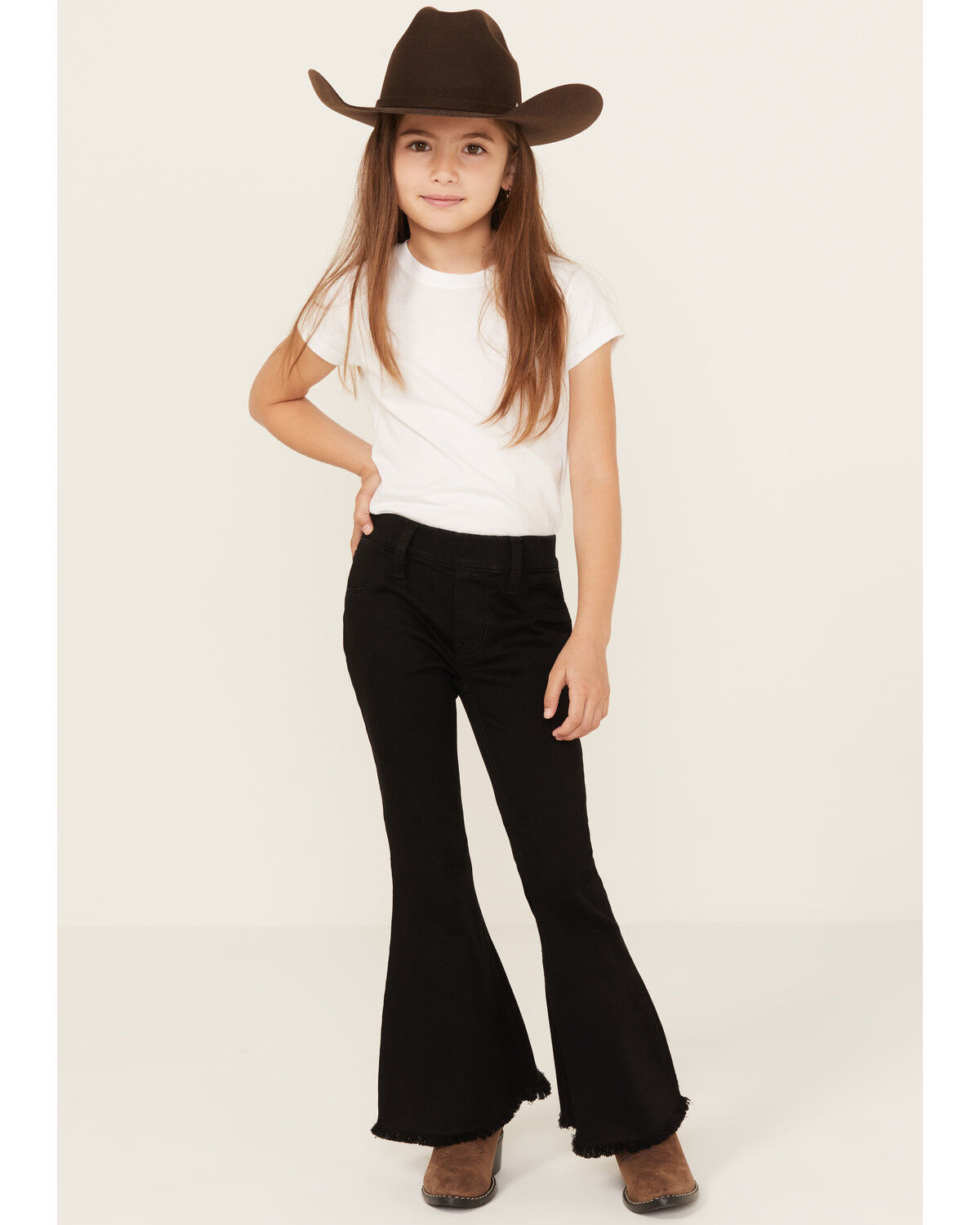 Image #1 - Shyanne Little Girls' Pull-On Super Stretch Denim Flare Jeans, Black, hi-res