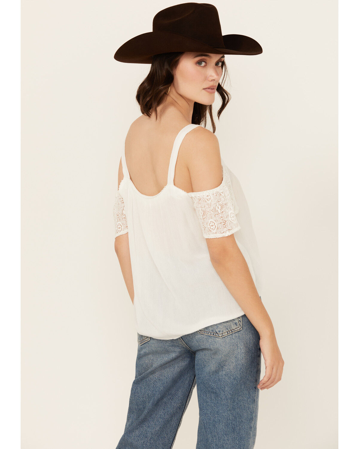 Image #4 - Jolt Women's Lace Cold Shoulder Tank, White, hi-res