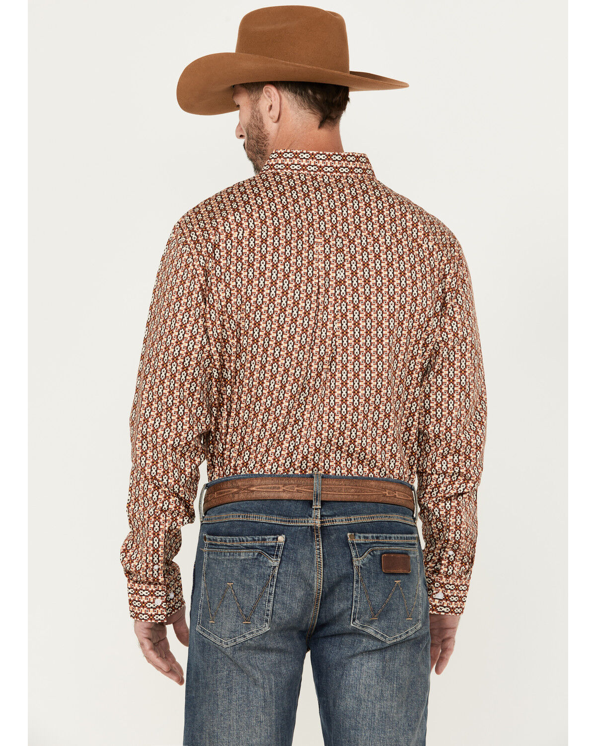 Image #4 - RANK 45® Men's Spur Printed Long Sleeve Button-Down Stretch Western Shirt, Pecan, hi-res