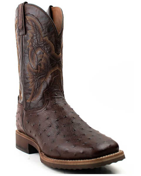 Dan Post Men's Alamosa Hand Ostrich Quill Western Boots - Broad Square Toe, Brown, hi-res
